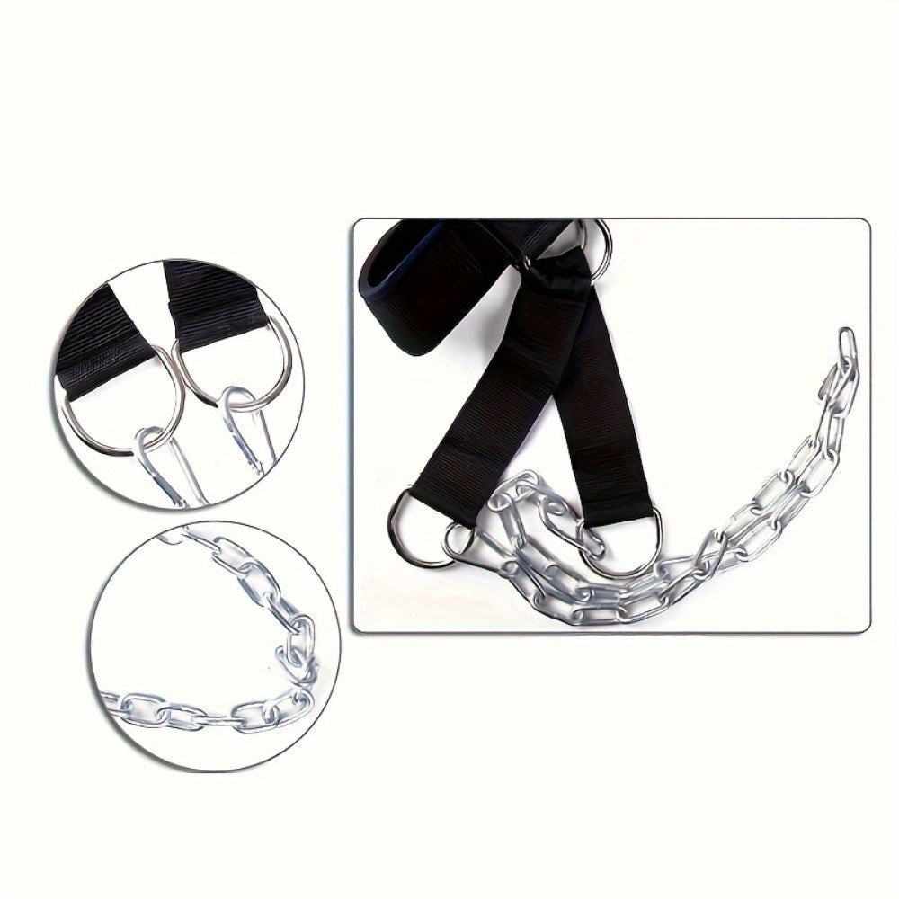 Neck Training Band with Chain Heavy Duty Adjustable Neck Strengthener for Athletes Strength Training Neck Muscle Recovery – Fitness Resistance Head Harness for Home Gym Workouts, Black