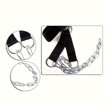 Neck Training Band with Chain Heavy Duty Adjustable Neck Strengthener for Athletes Strength Training Neck Muscle Recovery – Fitness Resistance Head Harness for Home Gym Workouts, Black