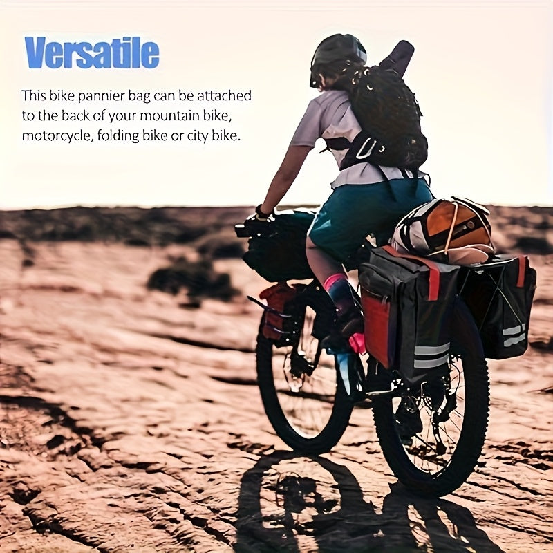 13.21 Gallon Bike Bag Set – Bicycle Cargo Rack Bag, Saddle Bag & Shoulder Bag 3-in-1 Professional Cycling Accessories for Commuting, Touring & Outdoor Riding, Red Black Blue