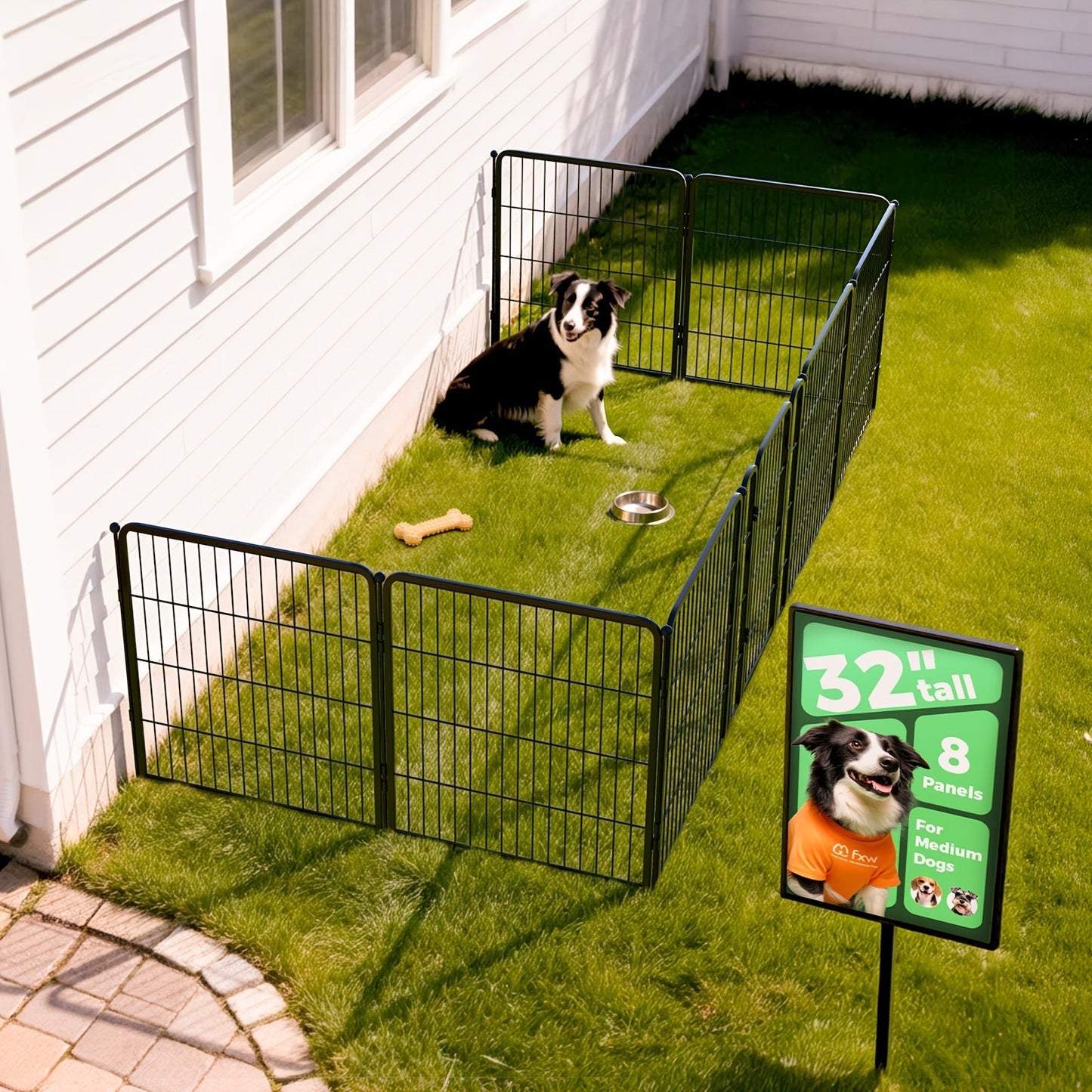 FXW Dog Playpen Heavy Duty Metal Pet Fence with Gate – 8/16/24/32/48 Panels, 24/32/40 Inch Height, Indoor & Outdoor Exercise Pen for Large Medium Small Dogs, Portable Yard Garden RV Camping Enclosure