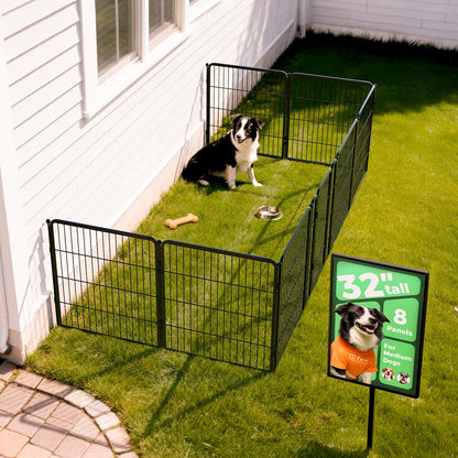 FXW Dog Playpen Heavy Duty Metal Pet Fence with Gate – 8/16/24/32/48 Panels, 24/32/40 Inch Height, Indoor & Outdoor Exercise Pen for Large Medium Small Dogs, Portable Yard Garden RV Camping Enclosure