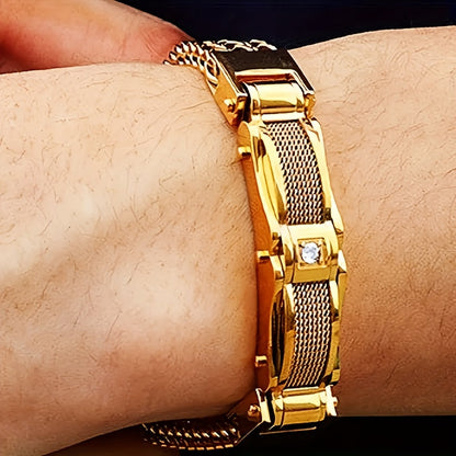Men's Stainless Steel Hip Hop Motorcycle Chain Bracelet Punk Rock Magnetic Clasp Synthetic Gems Biker Jewelry for Nightclub Party Wedding