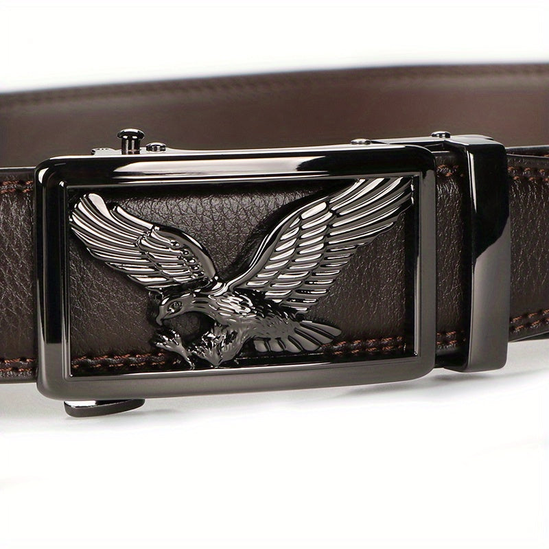 2pcs Men's Genuine Leather Belt Set with Automatic Ratchet Buckle – Adjustable Comfort Fit for 30"-44" Waist, Business & Casual Dress Belts in Black Light Brown & Black Dark Brown