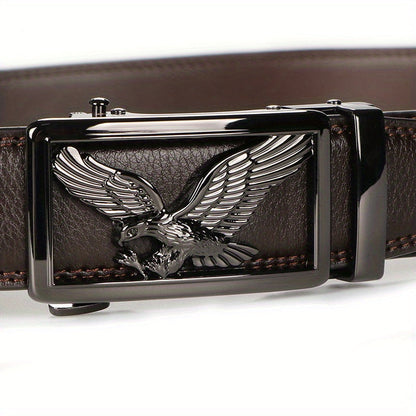 2pcs Men's Genuine Leather Belt Set with Automatic Ratchet Buckle – Adjustable Comfort Fit for 30"-44" Waist, Business & Casual Dress Belts in Black Light Brown & Black Dark Brown