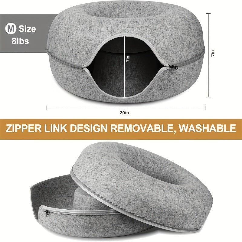 Cat Tunnel Bed Indoor Hiding Place - Donut Cat Bed All-Season Collapsible Cat Tunnel with Hole for Indoor Cats, Soft Plush, Dark Gray & Light Gray, Available in 20 & 24 Inches, Perfect Cat Gift