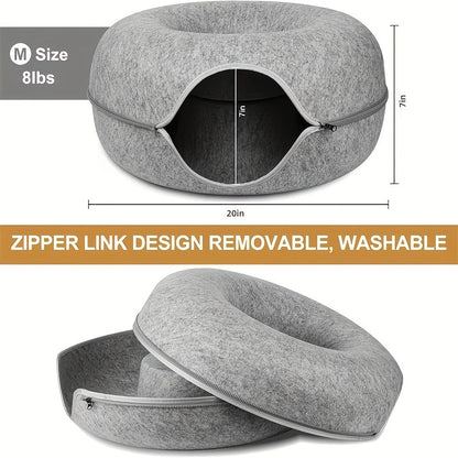 Cat Tunnel Bed Indoor Hiding Place - Donut Cat Bed All-Season Collapsible Cat Tunnel with Hole for Indoor Cats, Soft Plush, Dark Gray & Light Gray, Available in 20 & 24 Inches, Perfect Cat Gift