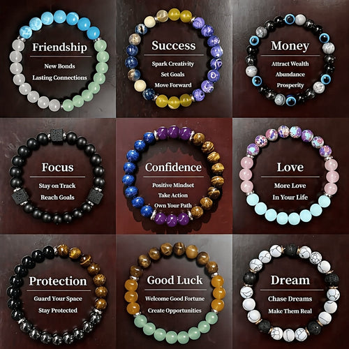 9pcs Natural Stone & Glass Bead Layered Bracelet Set – 8mm Handcrafted Beaded Bracelets with Zinc Alloy Accents, Elegant Stackable Jewelry for Women, Perfect Gift for Parties, Banquets & Festivals