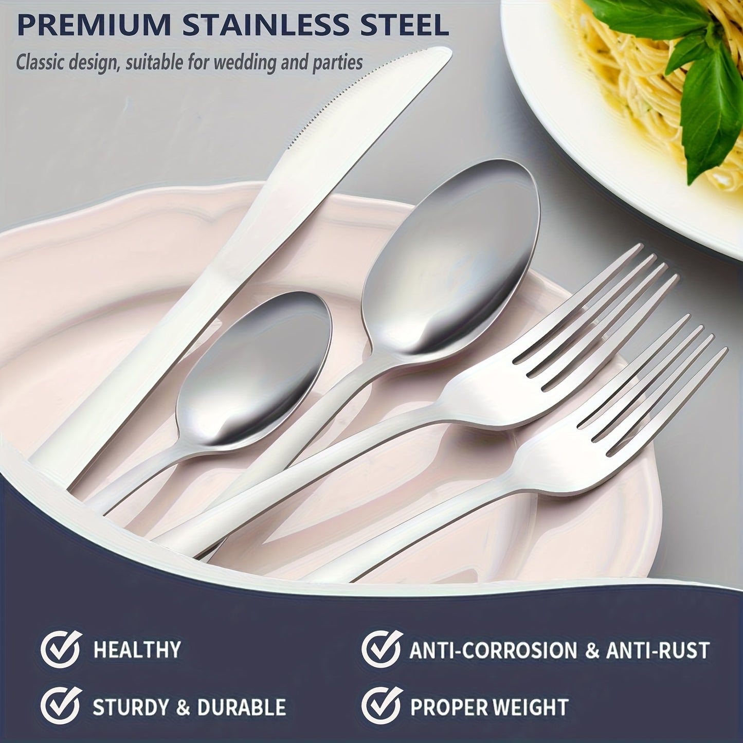 Stainless Steel Flatware Set 60/90 Piece – Silverware for 12-18 People with Gift Box, Steak Knives Salad Forks Dessert Spoons, Dishwasher Safe, for Home Wedding Camping Party Halloween