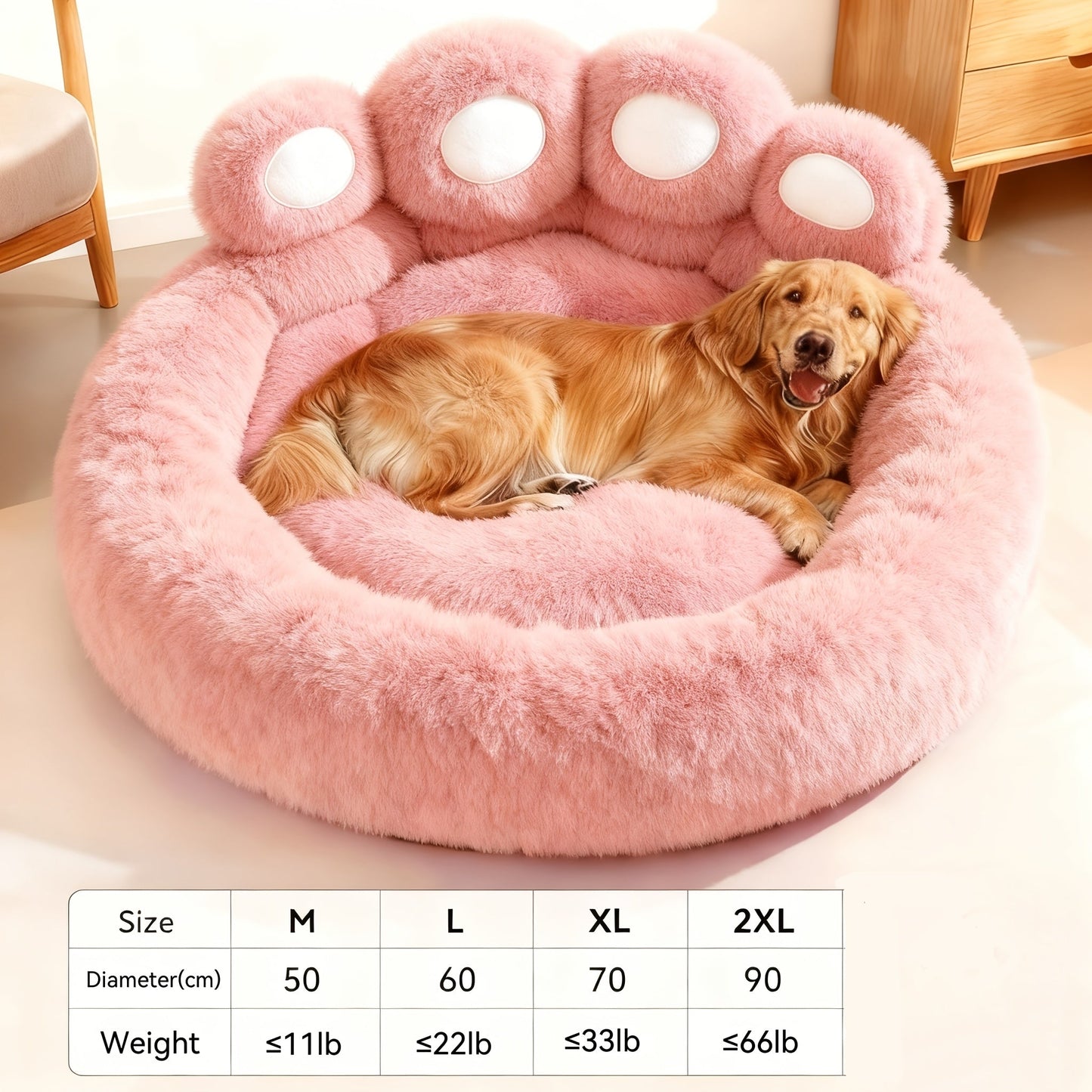 Bear Paw Plush Round Pet Bed for Dogs & Cats – Soft Calming Dog Bed, Non-Slip Cat Bed, Warm Cozy Puppy Bed, Small Medium Large, 20/24/28/36 Inch, Coffee/Pink/Gray