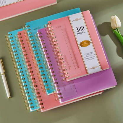Spiral Notebook 3 Pack A5 Hardcover College Ruled Journal Set, 300 Pages 100GSM Thick Paper, PVC Cover Notepad for Women Girls Students, 5.7" x 8.4" with Ruler