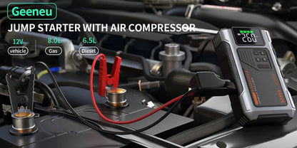 8000A Portable Jump Starter with Air Compressor – 12V Battery Booster for 8.0L Gas & 6.5L Diesel, USB Ports, LED Flashlight, Jump Box for Cars, Trucks & SUVs