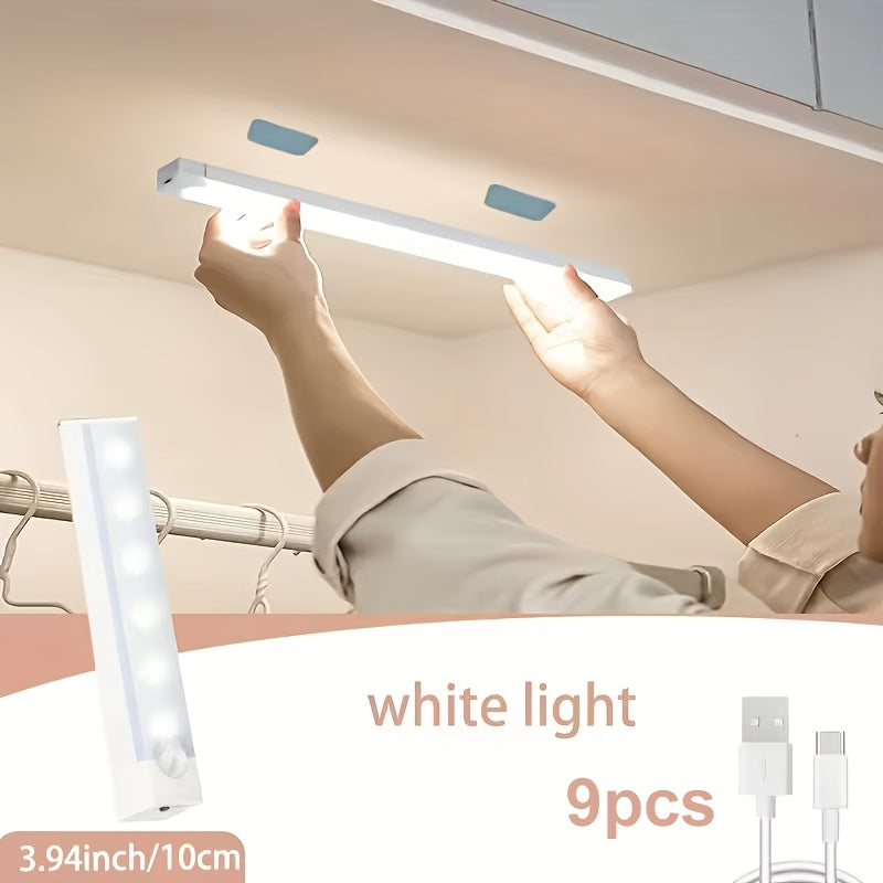 LED Motion Sensor Cabinet Lights USB Rechargeable 6 9 12pcs Wireless Night Light 3 Adjustable Modes for Bedroom Staircase Kitchen Closet Under Cabinet Bedside Reading Hallway Home Lighting