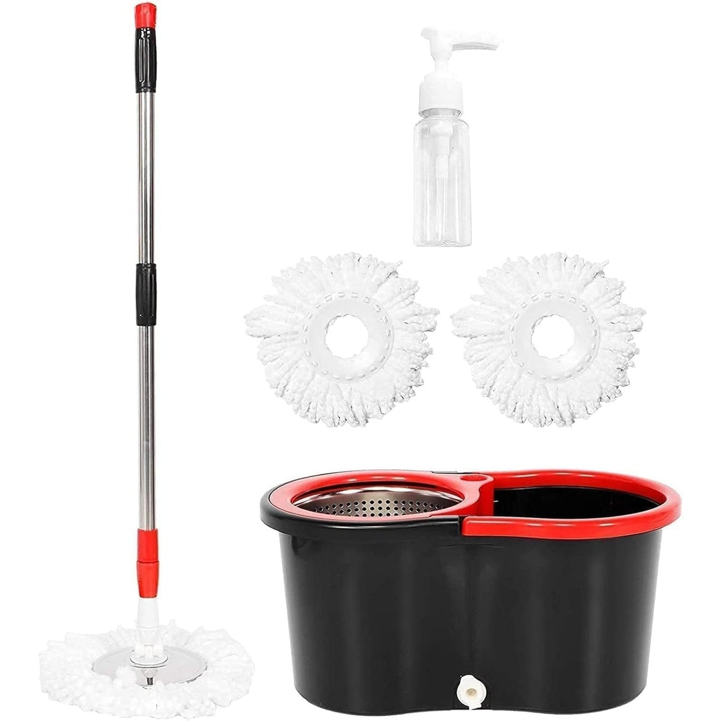360° Spin Mop and Bucket Set with Wringer – Microfiber Mop Refills, Stainless Steel Extended Handle, Separate Compartment, Floor Cleaning System