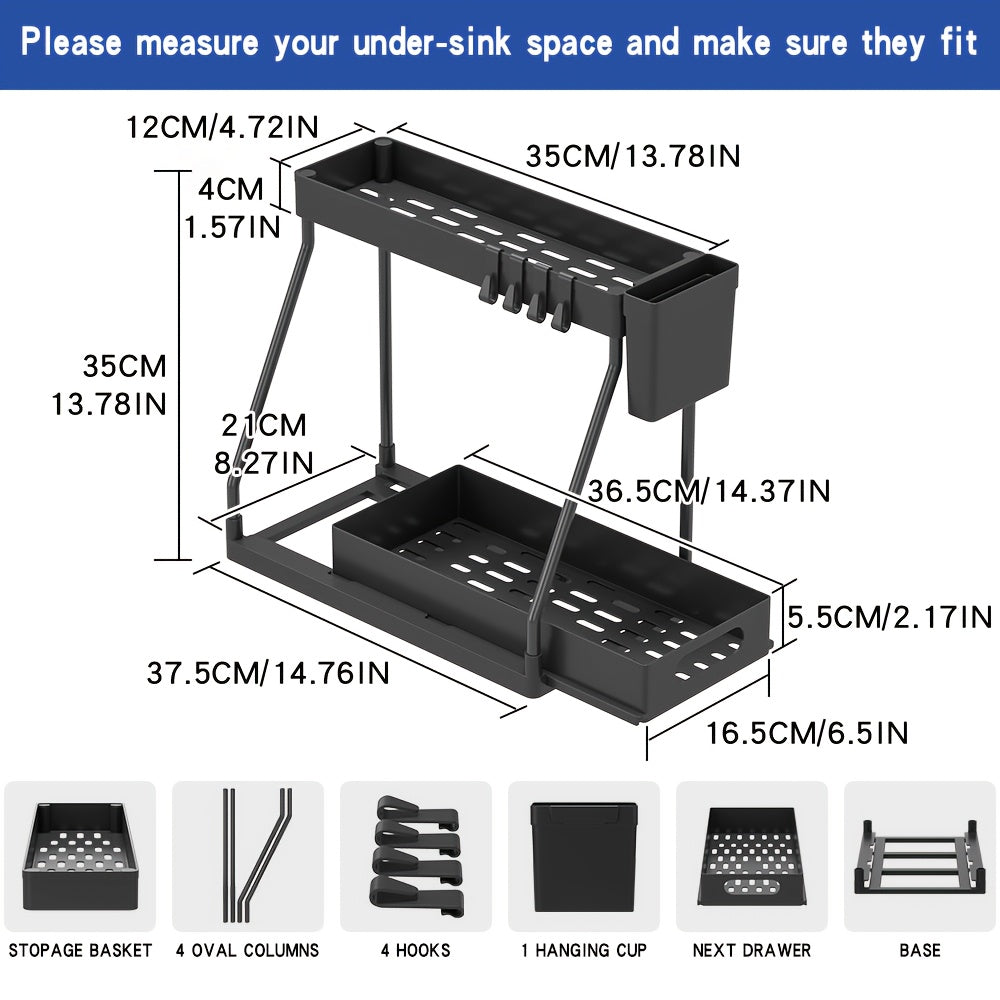 2Pcs Under Sink Organizer with Pull-Out Sliding Shelves – Durable Cabinet Storage Rack for Bathroom & Kitchen, Space-Saving Vertical Under-Sink Organization, Available in Black & White