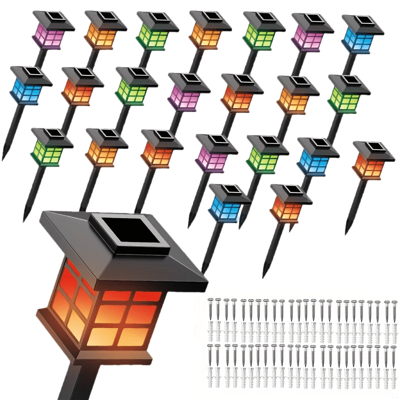 Solar Outdoor Garden Lights 6/12/24 Pack IP44 Waterproof | Warm White Colorful LED Landscape Pathway Lights for Yard Courtyard Patio Holiday Decoration – Auto On/Off