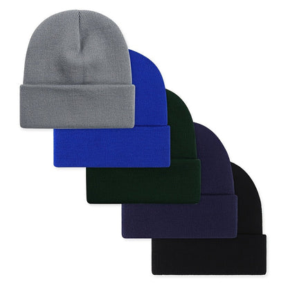5-Pack Unisex Knit Beanie Hats for Men & Women - Warm Windproof Soft Acrylic Skull Caps for Winter Skiing Outdoors & Everyday, Lightweight Stretchy Cuffed Beanies Multipack, Great Gift