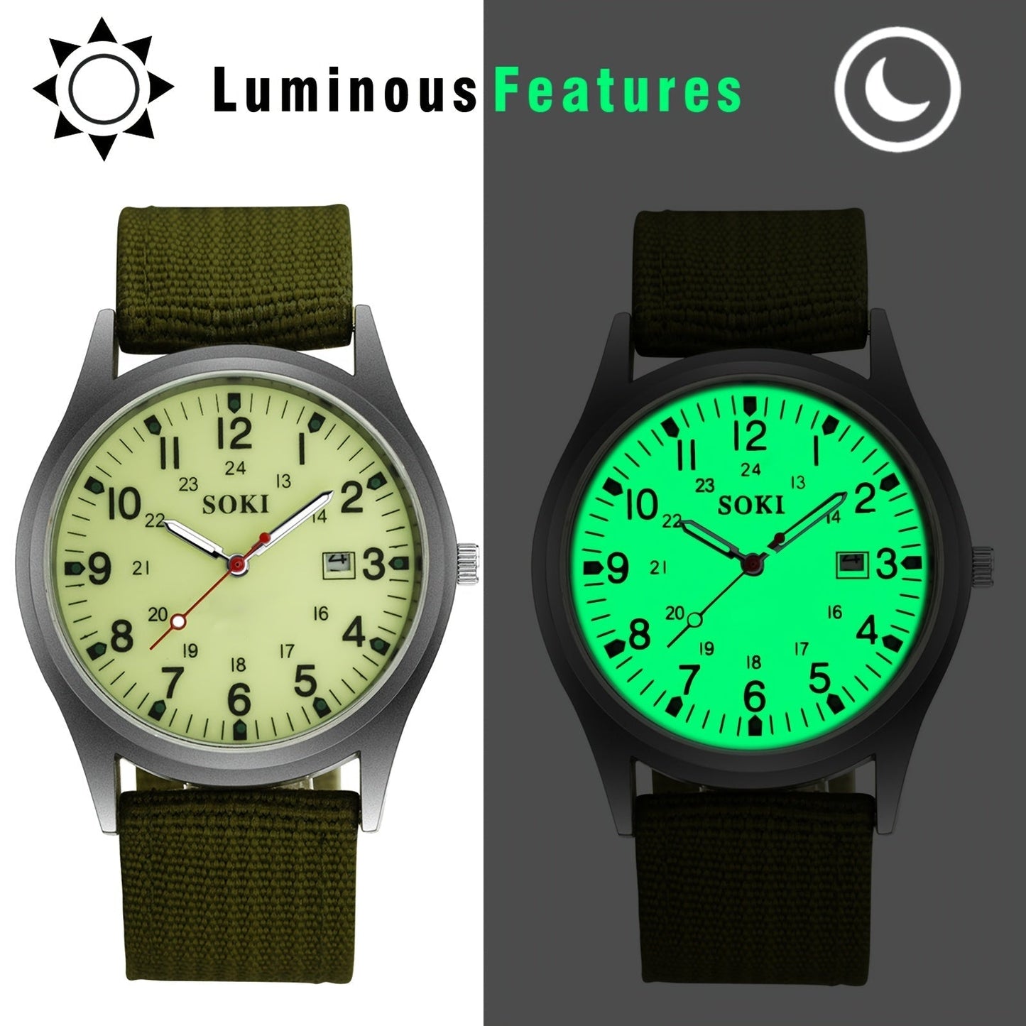 Men's Minimalist Nylon Strap Quartz Watch - Casual Analog Wristwatch with Luminous Dial, 24-Hour Calendar & Stainless Steel Case, Everyday Sport Field Watch for Men, Great Gift