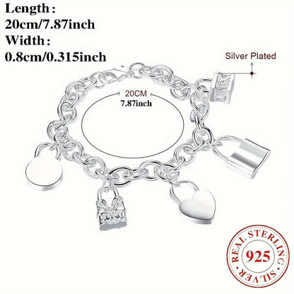 925 Sterling Silver Korean Style Pendant Bracelet for Women – Trendy Chain Link Design, Hypoallergenic, 20cm / 7.87in, Stylish Daily Wear & Festival Gift for Any Occasion