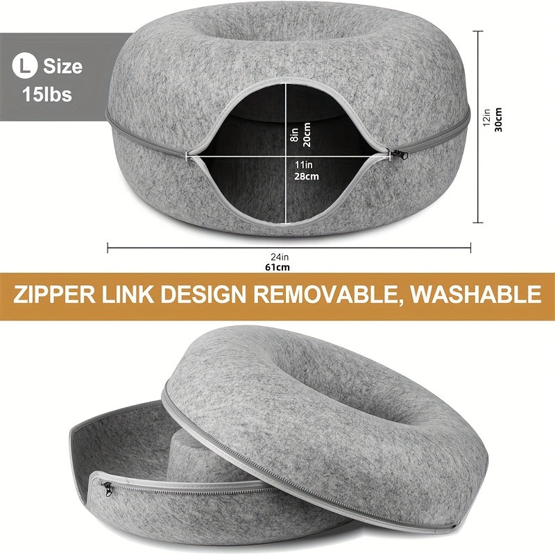 Cat Tunnel Bed Indoor Hiding Place - Donut Cat Bed All-Season Collapsible Cat Tunnel with Hole for Indoor Cats, Soft Plush, Dark Gray & Light Gray, Available in 20 & 24 Inches, Perfect Cat Gift