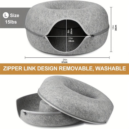 Cat Tunnel Bed Indoor Hiding Place - Donut Cat Bed All-Season Collapsible Cat Tunnel with Hole for Indoor Cats, Soft Plush, Dark Gray & Light Gray, Available in 20 & 24 Inches, Perfect Cat Gift