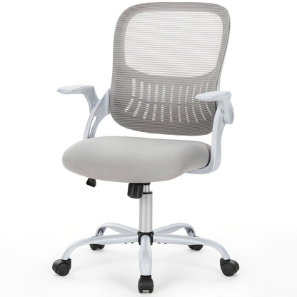 Ergonomic High-Back Mesh Office Chair with Flip-Up Arms Adjustable Headrest Lumbar Support & Wheels - Rolling Computer Desk Chair for Home Office Bedroom Study Pink Grey Black