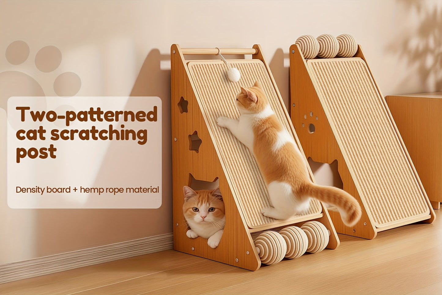 27 Inch Sisal Cat Scratching Board – Multi-Functional Wear-Resistant Cat Paw Pad Furniture Protector with 3 Teaser Balls, Easy Install, Indoor Cat Scratching Pad