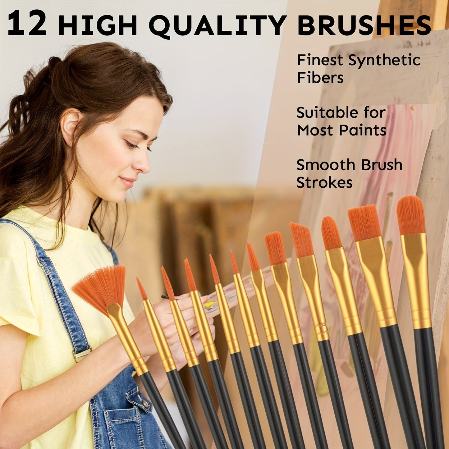 Acrylic Paint Set 36 Colors 2oz Each with 12 Art Brushes – Rich Pigment Painting Supplies for Canvas, Ceramic & Fabric, Beginner & Professional Artists, Back to School & Holiday Gift