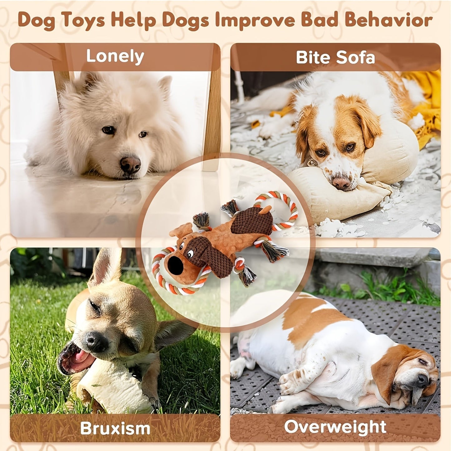 Large Squeaky Plush Dog Toys with Pull Rope & Crinkle Ears for Aggressive Chewers – Interactive Tug of War Chew Toys for Small, Medium & Large Dogs, Bear, Lion & Leopard Designs