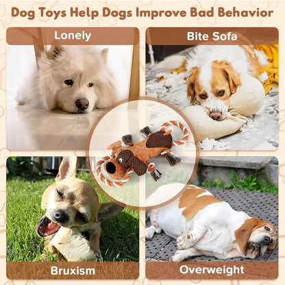 Large Squeaky Plush Dog Toys with Pull Rope & Crinkle Ears for Aggressive Chewers – Interactive Tug of War Chew Toys for Small, Medium & Large Dogs, Bear, Lion & Leopard Designs
