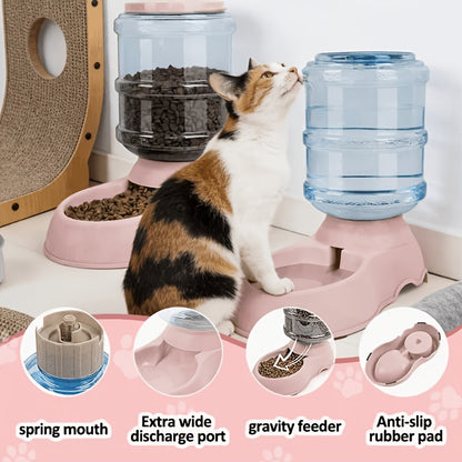 Automatic Gravity Dog Feeder and Water Dispenser 1 Gallon 3.8L - No Batteries Required, Durable PP Material, Suitable for Cats and Dogs Small Medium Pets, Hands-Free Gravity Feeding Station, Perfect Gift