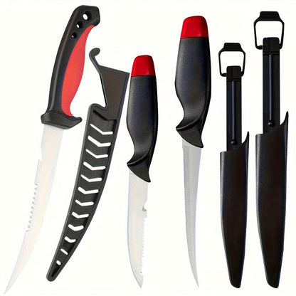 3 Piece Fishing Knife Set with Stainless Steel Blades, Fish Fillet Boning Gutting Knives with Cut Resistant Gloves, Fishing Line Cutter & Cord – Unique Fishing Gift for Anglers & Campers