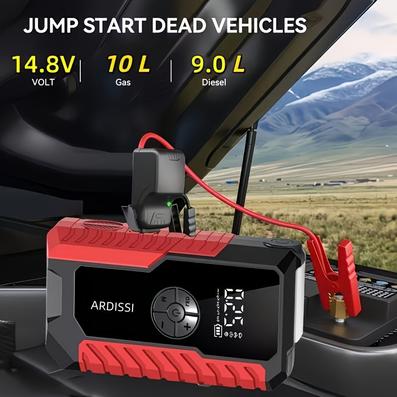 5000A Peak Portable Car Jump Starter with 150 PSI Air Inflator Pump – 10000mAh All-in-One Emergency Battery Booster, Type-C, LED Light for 12V Gas & Diesel Cars, Trucks, SUVs & Motorcycles
