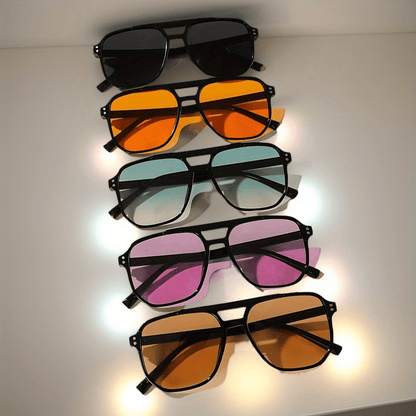 Pilot Square Sunglasses 5pcs Set Large PC Frame UV Protection Unisex Fashion Casual Eyewear for Men and Women Black Frame Multicolor Lenses