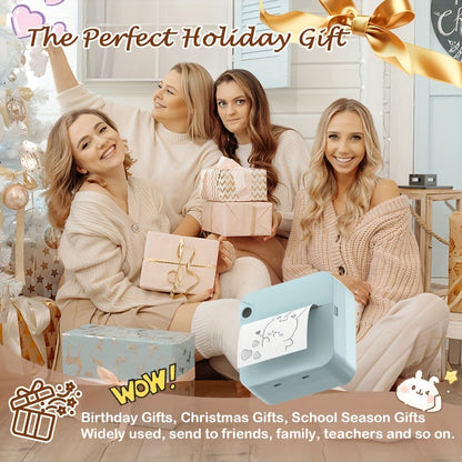 Mini Thermal Sticker Printer Inkless, Wireless Pocket Photo Printer with 1 Roll Thermal Paper, Portable Bluetooth Label Maker for Photos, Journaling, Notes & Memos – Cute Gift for Girls & Students