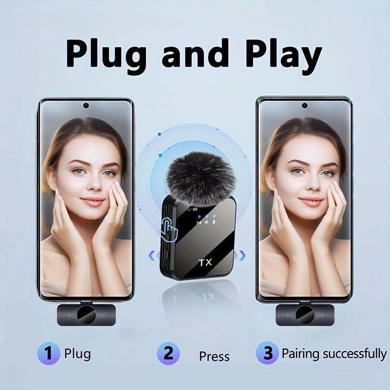 2-in-1 Wireless Lavalier Microphone USB-C with Intelligent Noise Cancellation, Omnidirectional Condenser Mic & Pom-Pom Windshield – Plug & Play Clip-On Lapel Mic for Live Streaming, Interviews, Vlogging & Content Creation on iPhone & Android