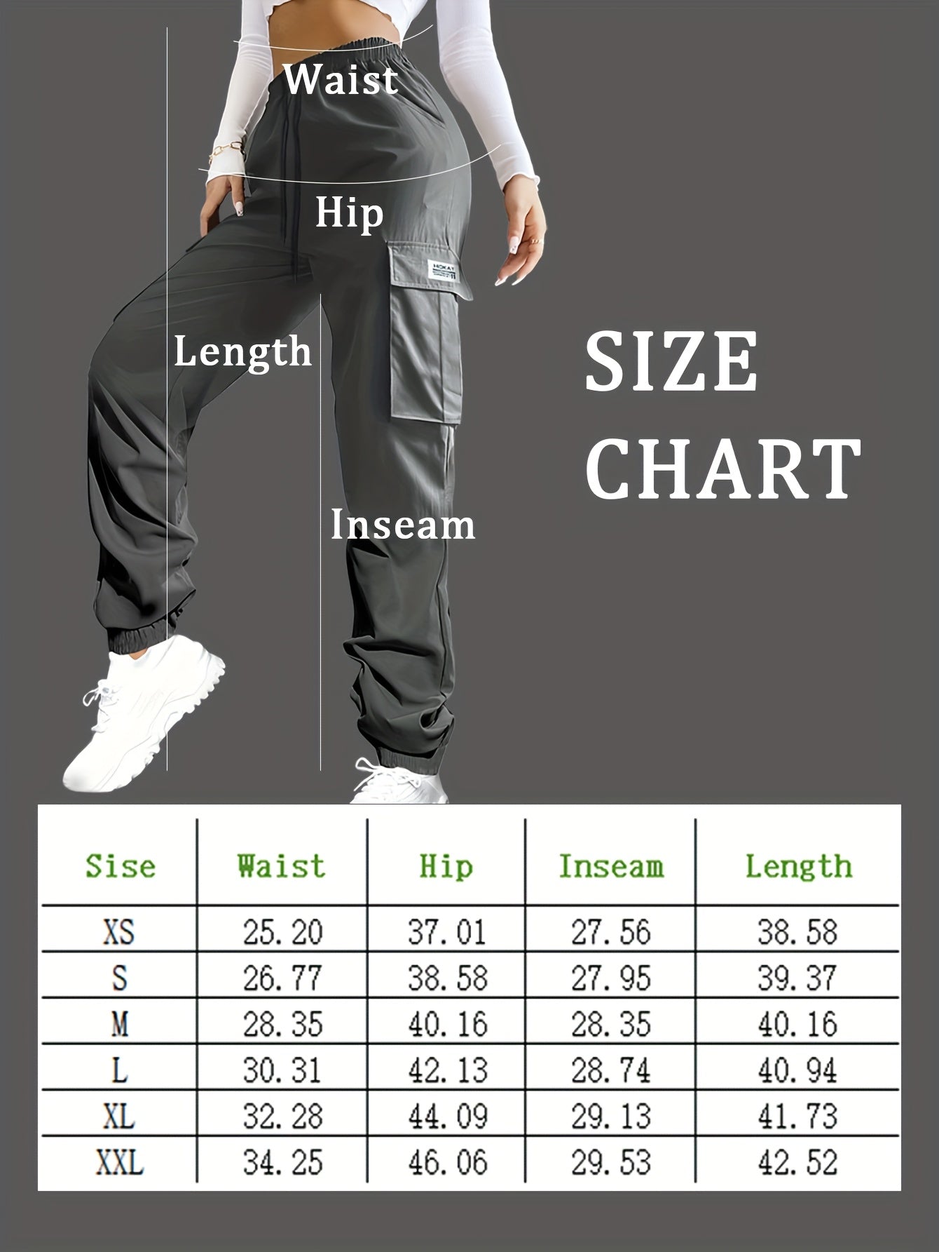 Women's Cargo Pants with Zippered Pockets – Elastic Drawstring Waist Large Pocket Casual Outdoor Trousers Black Grey Green Blue XS-XXL