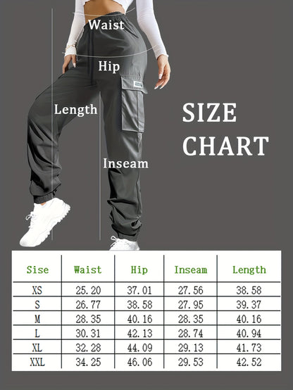 Women's Cargo Pants with Zippered Pockets – Elastic Drawstring Waist Large Pocket Casual Outdoor Trousers Black Grey Green Blue XS-XXL