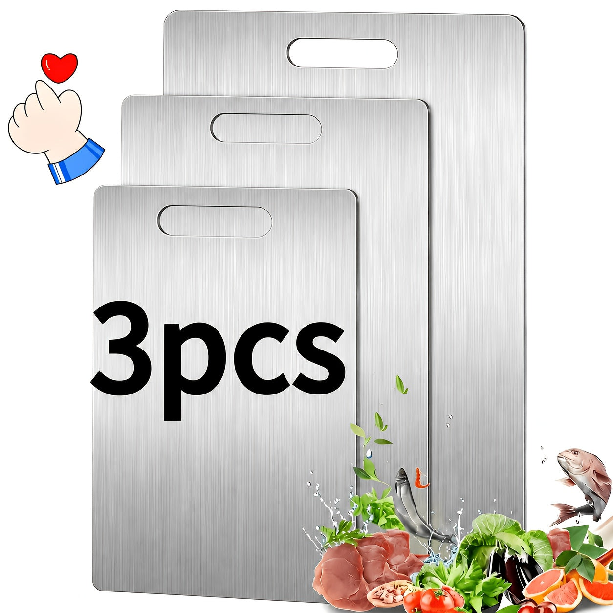 Stainless Steel Cutting Board Set of 3 Premium BPA-Free Rust-Resistant Easy to Clean Space-Saving Kitchen Chopping Boards for Meat Vegetables Fruit Food Prep