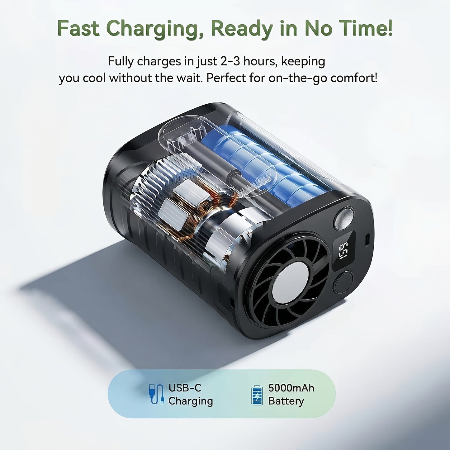 Portable Neck & Waist Fan 18000RPM Brushless Motor – 199-Speed Adjustment, 5000mAh Battery, LED Power Display, Hands-Free Wearable Cooling Fan for Outdoor Work, Camping, Fishing, Hiking & Travel