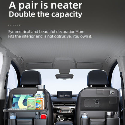 Car Seat Back Organizer PU Leather – Multifunctional Back Seat Storage Bag with Foldable Dining Table, Cup Holder & Travel Pockets, Universal Fit for Cars SUVs Trucks, Road Trip Accessories