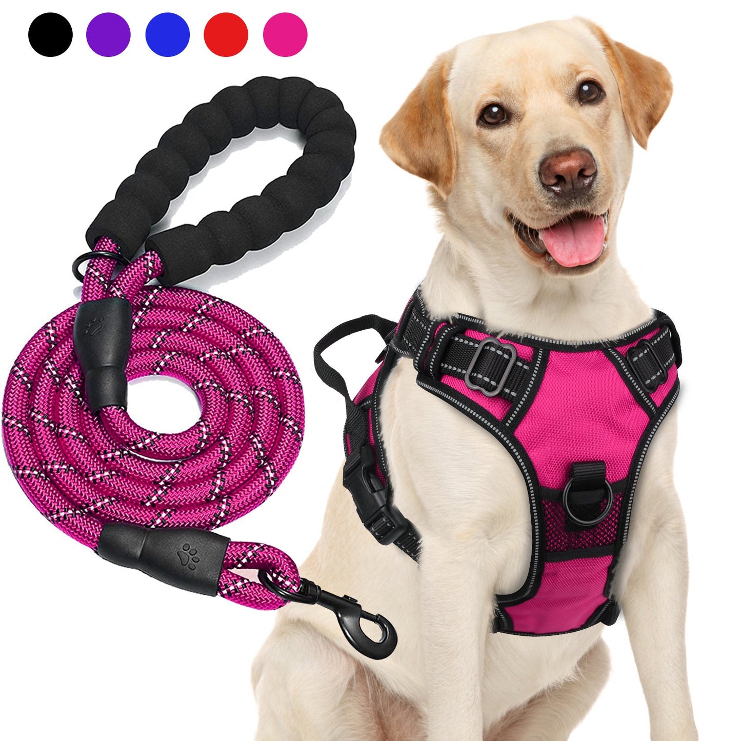 No Pull Dog Harness and Leash Set – Adjustable Reflective Oxford Vest Harness with 5-Foot Padded Handle Rope for Medium to Large Dogs, Quick-Release Buckles, Sizes S-XL, 5 Colors