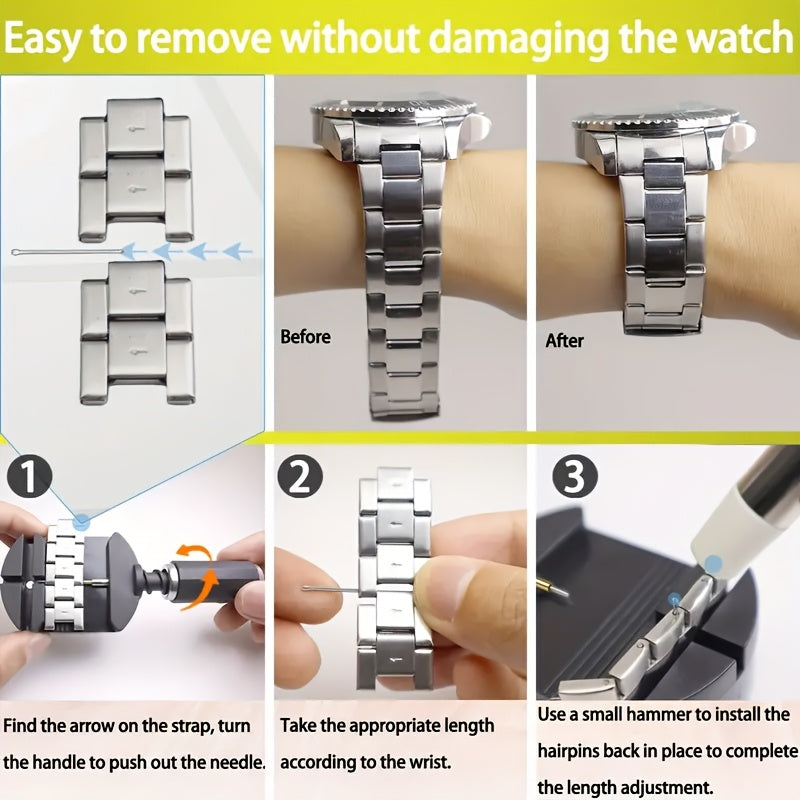 15 Piece Professional Watch Band Removal Tool Kit – Stainless Steel Watch Band Pin Remover with Plastic Base, No Assembly Required, Suitable for Watch Band Adjustment and Repair at Home