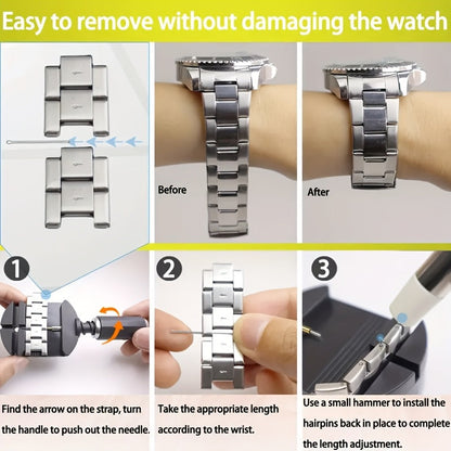 15 Piece Professional Watch Band Removal Tool Kit – Stainless Steel Watch Band Pin Remover with Plastic Base, No Assembly Required, Suitable for Watch Band Adjustment and Repair at Home
