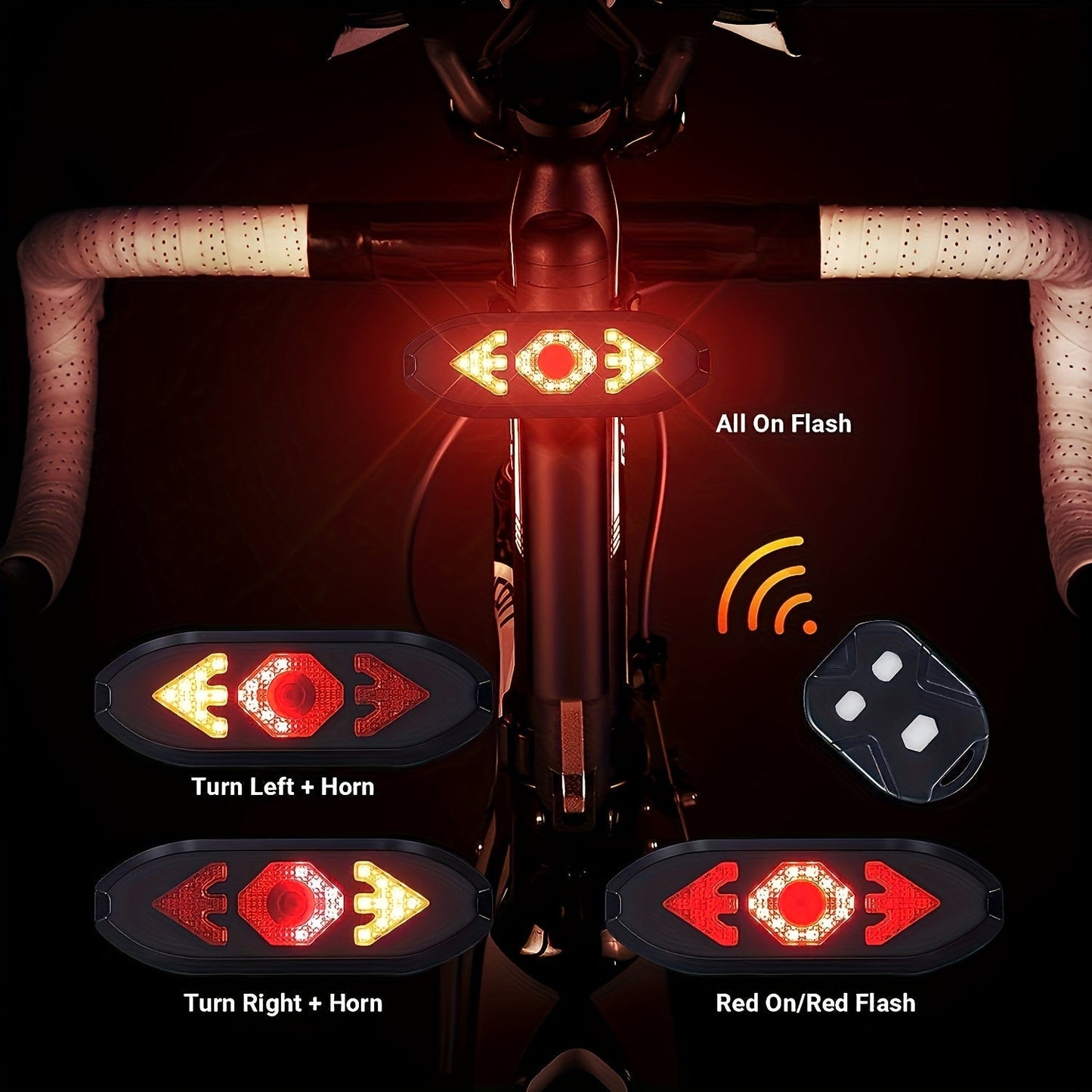Bike Tail Light with Left & Right Turn Signals – 650mAh Ultra-Bright Safety Warning Light, Remote Control, Alert Speaker, Red/Yellow LED, Compact Design for Night Riding, Cycling Gift