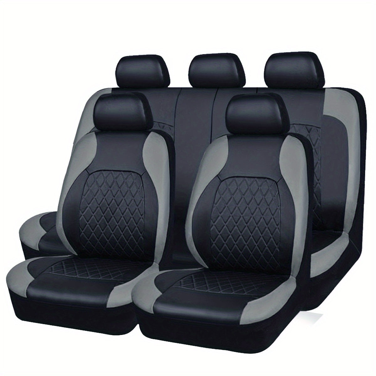 PU Leather Car Seat Covers Universal Fit Waterproof Quilted All-Season with Sponge Padding for Cars SUVs Trucks Gray Black Red Blue Single or 12-Piece Set