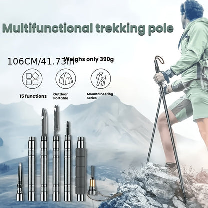7-in-1 Tactical Hiking Staff – Extendable Foldable Multi-Tool Trekking Pole with Compass, Fire Starter, Saw Blade, Screwdriver & Pliers, Ergonomic Grip, Survival Camping Hiking Gift