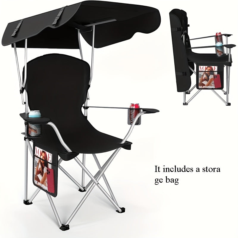 Portable Camping Chair with Canopy – Folding Chair with UV Sun Shade 600D Oxford Fabric Lightweight & Durable for Camping Beach Picnics Fishing & Sports, 4 Colors