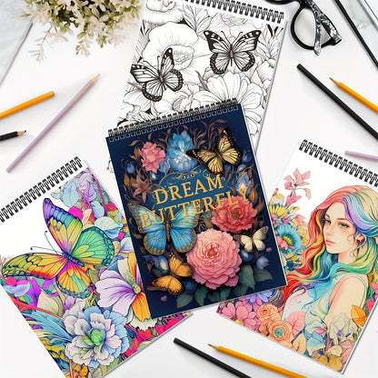 Adult Coloring Books Set of 5 with 150 Unique Designs – Spiral Bound Mindfulness Art Books Featuring Butterflies, Cats, Ocean, Cottage & Magical Wishes – Perfect Stress Relief Gift for Women, Men & Teens