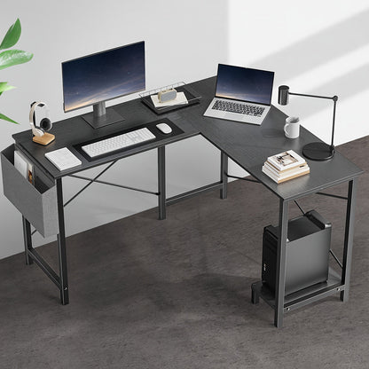 L Shaped Computer Desk with Storage Bag & Shelves – Reversible Corner Office Table, PC Laptop Workstation for Home Office, Study Room, Space-Saving Writing Desk