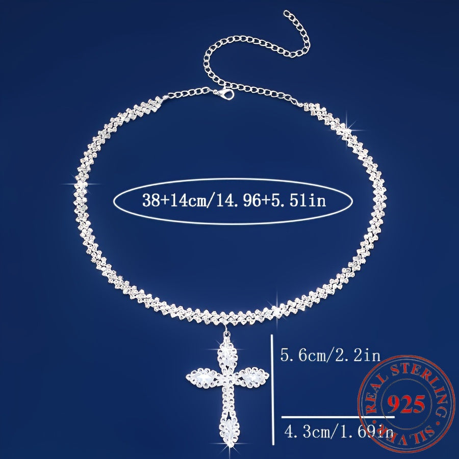 925 Sterling Silver Cross Pendant Necklace – Cubic Zirconia Crystal Sparkle, Luxury Elegant Design, Perfect Gift for Women & Men for Birthday, Christmas & Religious Occasions